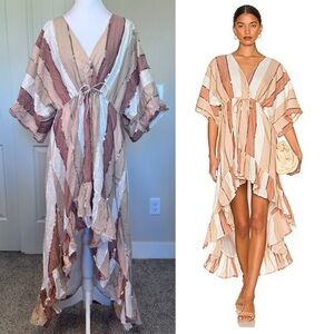 Sundress Deva Dress in Mix Sand
Stripes & Sequins Drawstring waist Sz M/L